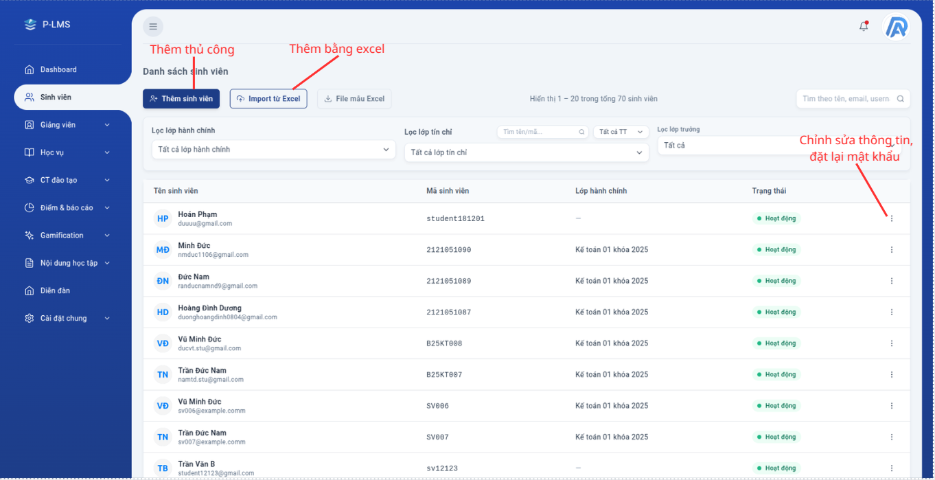 Tab Vclass — danh sách buổi học online, thêm buổi học